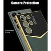 Leather Case for Samsung Galaxy S24 Ultra with Electroplated Frame, Vintage Luxury PU Non-Slip Grip Shockproof Full Body Protective Cover Phone Cases
