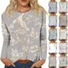 Women's Fashion Casual Long Sleeve Floral Print Round Neck Pullover Top Blouse