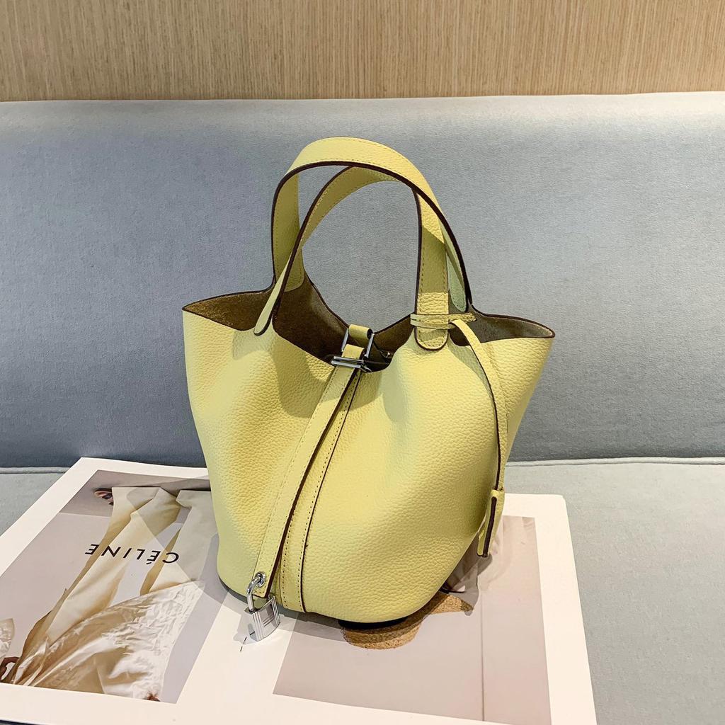 Damenhandtasche Togo-Leder Farbabstimmung Gemüsekorb Große Kapazität Handtasche Rindsleder Litschi-Muster Tasche Damen Kontrastfarbe Handtasche