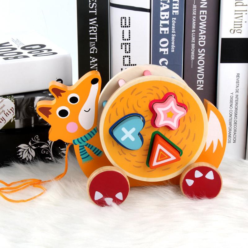 

Childrens Wooden Fox Turtle Animal Learning Trailer Toy With Shape Matching And Cognitive Blocks For Early Education Fox