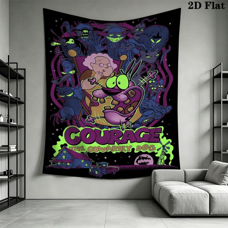 Courage the Cowardly Dog Wall Tapestry Aesthetic Wall Hanging Printed Fabric Blanket Decorative Tapestries for Bedroom Living Room Home Decor