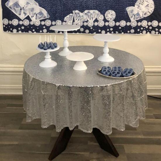 Tablecloth Round Shape Stunning Sequins Reusable Tablecloth Scratch-Resistant Breathable Stain-Resistant Table Cover