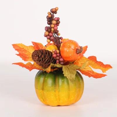 

New Artificial Halloween Pumpkin Maple Leaves Ornament Potted Fall Harvest Thanksgiving Decorations Miniatures Figurines
