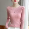 Solid Color Crew Neck Long Sleeve Slim Fit Casual Knit Sweater For Women