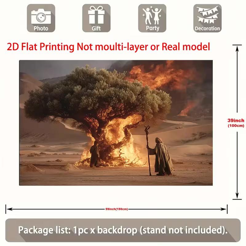 2D Desert Burning Tree Backdrop, Religious Background