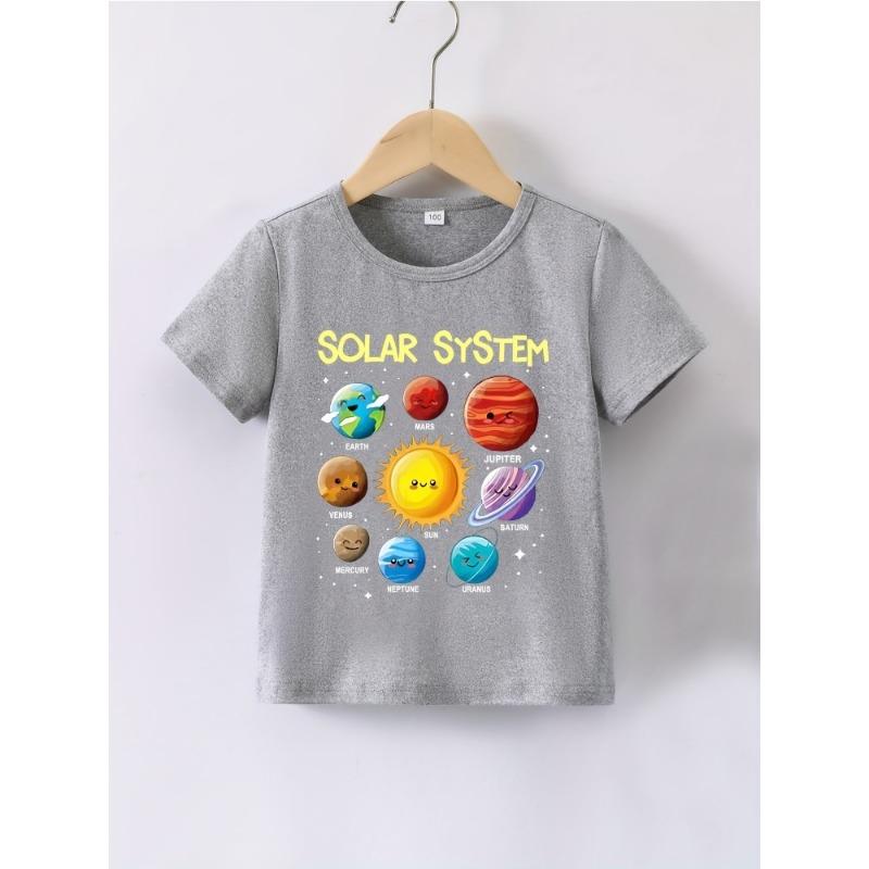 Summer Baby Boy Clothes Kid Girls Casual Solar System Planets Printed T-shirts Children Fashion Crew Neck Short Sleeve Top
