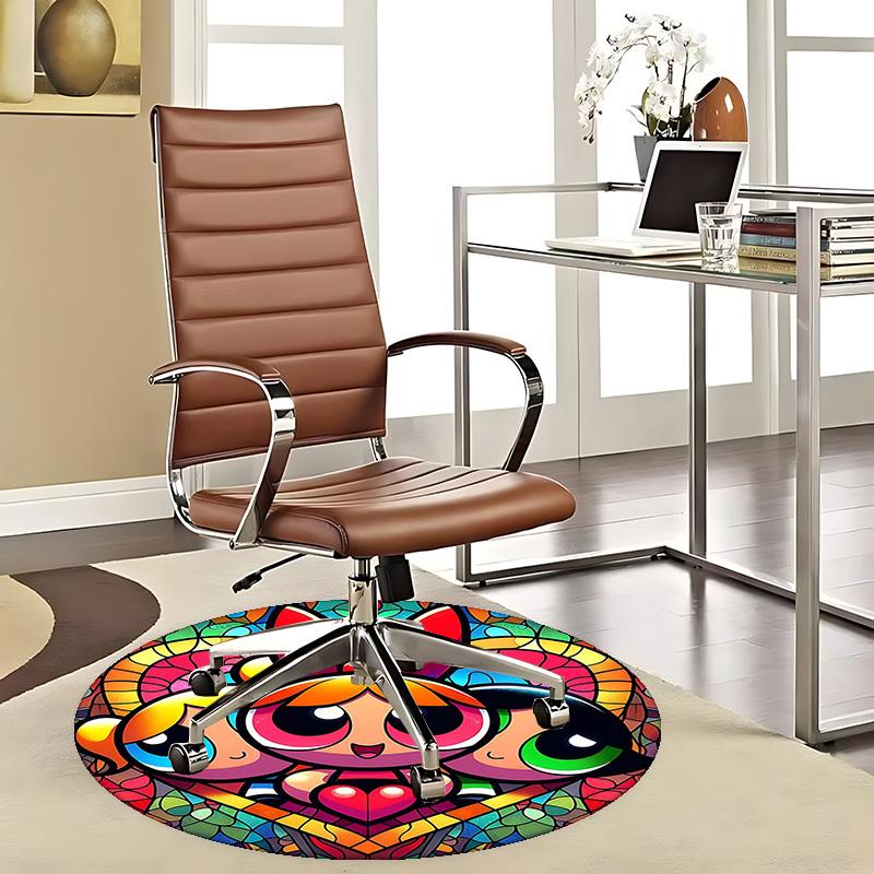 1pc Powerpuff Girls Stained Glass Round Carpet - Anime Design Chair Mat
