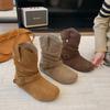 Autumn Winter New Ladies Short Boots Belt Buckle Decorated Cowboy Boots Wedge Heel Thick Sole Non-Slip Outdoor Boots Travel