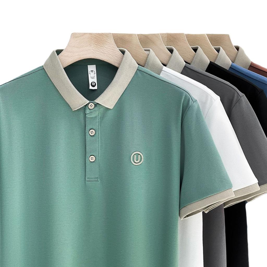 Men'S Polo Shirt Short-Sleeved Men'S Trendy Korean Version Of British Lapel Polo Shirt High-End Slim-Fit Top Men'S