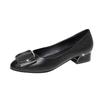 Retro fashion thick heel single shoes women's spring light mouth low heel soft sole versatile solid color leather shoes soft leather