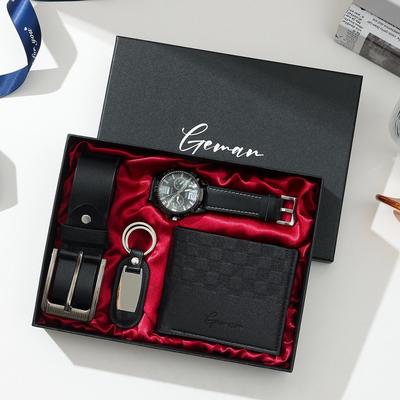 Valentine's Day Men's Gift Set: Wallet, Keychain, Watch with Leather Strap