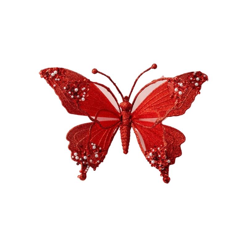 Shatterproof Mesh Butterfly Decorations For Christmas Tree 25Cm Glittering Wing Indoor Outdoor Festival Party Supplies J0MC