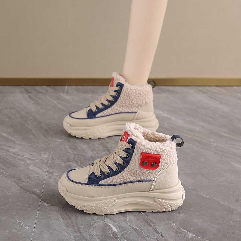 2025 winter velvet high-top little white shoes new Korean version ins female students height-increasing sports thickened warm cotton shoes