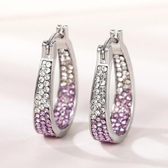 1 Pair Women Hoop Earrings Colorful Rhinestone Large Circle Geometric Hanging Earrings Alloy Ear Jewelry