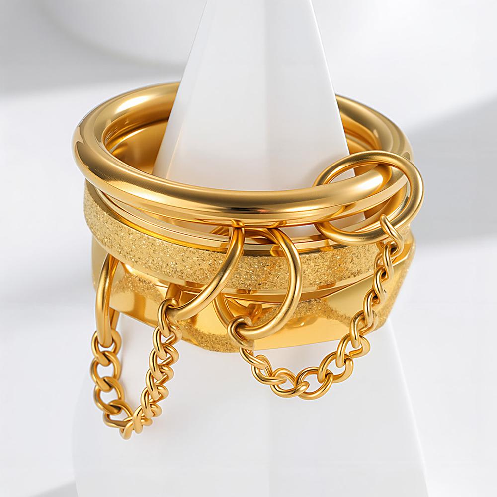 

Набор колец-цепочек из нержавеющей стали для женщин и мужчин, минималистичный, 3 шт., золотистого цвета, матовое кольцо Spinelli Kilcollin ручной работы с цирконом 6