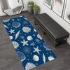 Navy Blue Sketch Seashell Starfish Runner Rug Vintage Conch Ocean Pattern Non Slip Floor Mat Nautical Hallway Home Decor