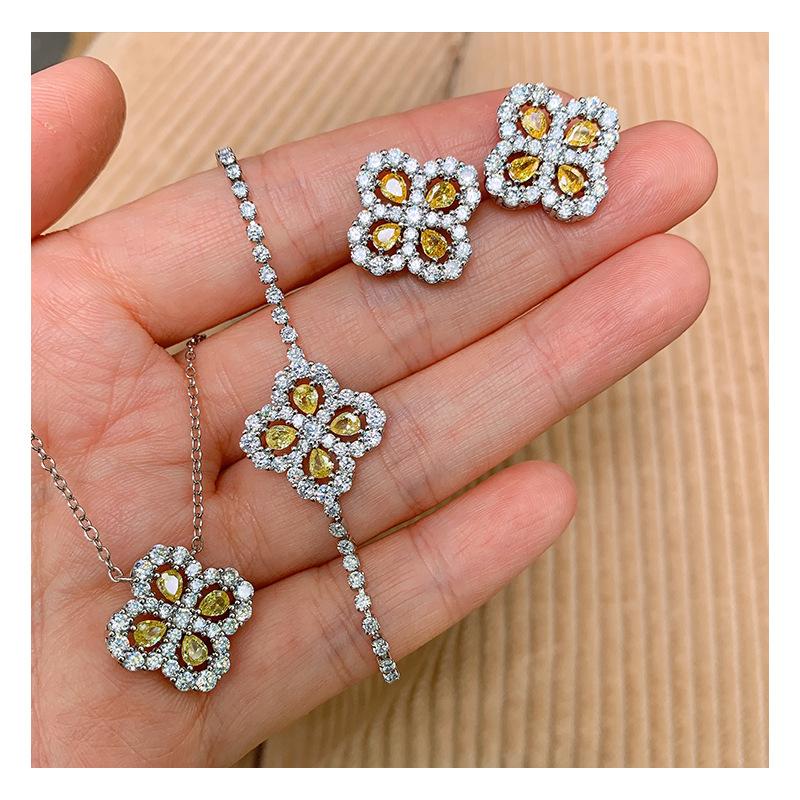 Ins Temperament Jewelry Set Simulated Yellow Necklace Colorful Treasure Bracelet Pink Earring