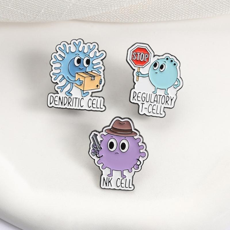 Fashionable Metal Pin Lapel Badge Immune Cell Enamel Brooch Scientific Themed Pin Accessory for Clothes And Bags