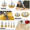 Set of 3 Wire Wheel Brushes for Drills, featuring coated brushes with a 1/4-inch shank, including cup and tube brushes designed