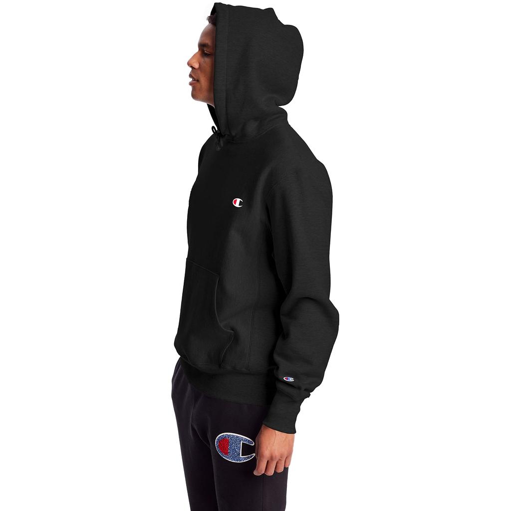 Champion GF68 Reverse Weave Pullover Size Black Men's Fleece-Lined Hoodie, M,
