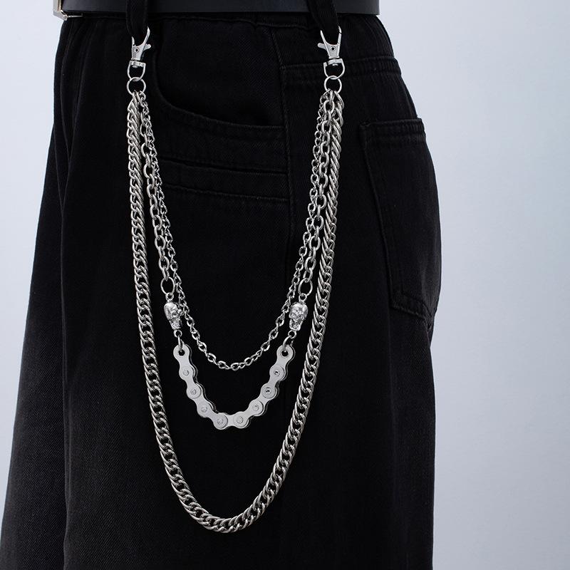 Cool Skull Waist Chain Trendy Personalized Locomotive Chain Non-Mainstream Street Dance Hip Hop Punk Rock Jeans Chain