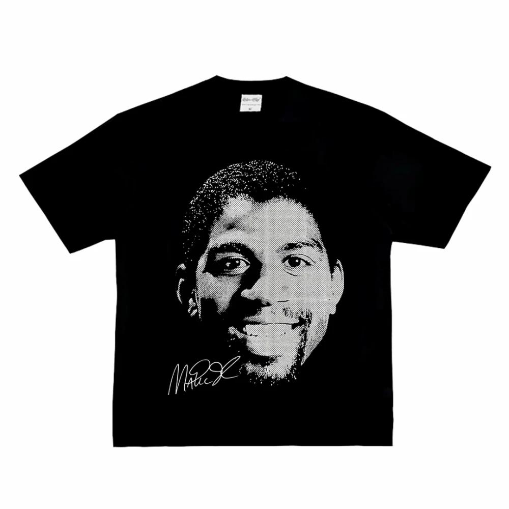 Fashion Men Women's T-shirt Basketball Star American Big Head Print Short Sleeve Cotton T-Shirt Loose Street Wear Tops Clothing