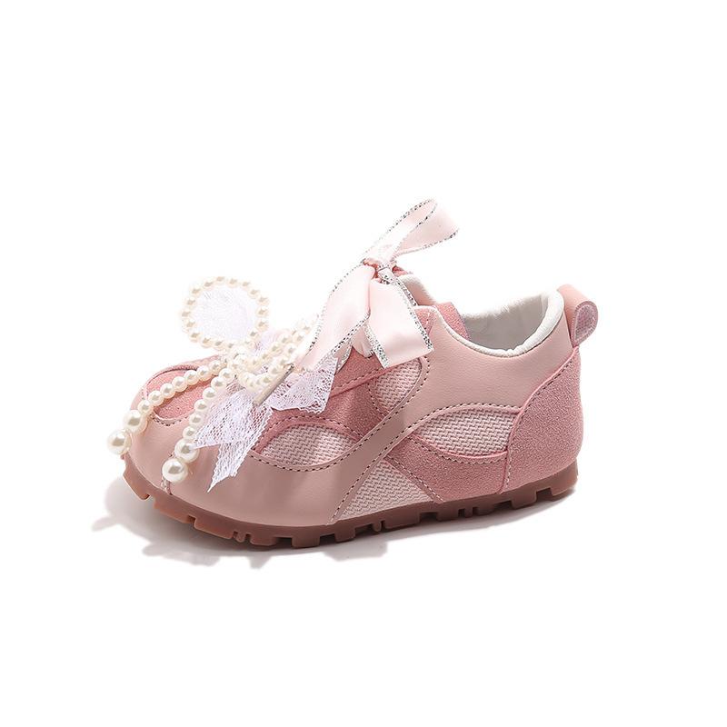 Girls casual fashion pearl bow sneakers 2025 spring and summer new puff shoes breathable lightweight board shoes tide