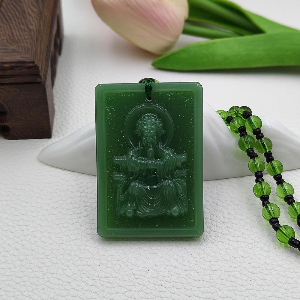 Ethnic Style God of Wealth Necklace with Imitation Jade Pendant