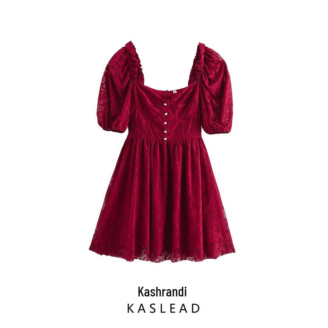

2025 Spring Women s European & American Style Lace Puff Sleeve Dress L
