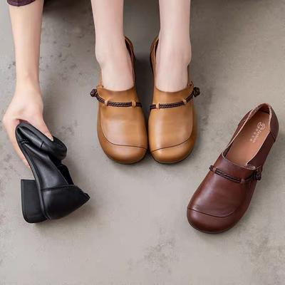 Buty dla mam 3 wiosenne miękkie dno Peas Shoes Buty dla średnich i starszych kobiet ze skóry retro płaskie pojedyncze buty