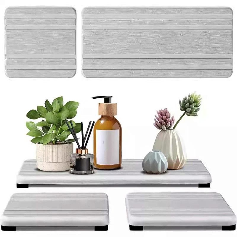 

Large Water Absorbent Stone Tray Dry Tidy Diatomaceous Earth Stone Sink Tray Instant Dry Sink Sponge Hand Soap Holder Bathroom 1 set светло-серый