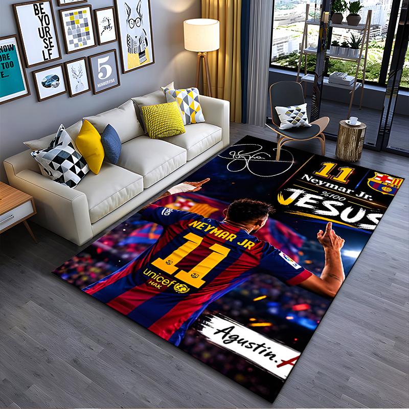 Sports Area Rug, Neymar Jr Barcelona 11 100 Percent Jesus Signature Poster, Fan Cave Decor, Non-Slip Mat