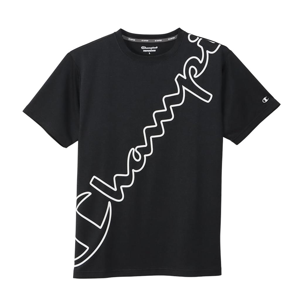 Champion Short Sleeve Crew Odor UV Graphic Logo Size L Men's T-Shirt, Neck, Antibacterial, Resistant, Quick-Drying, Protection, Print, Black,