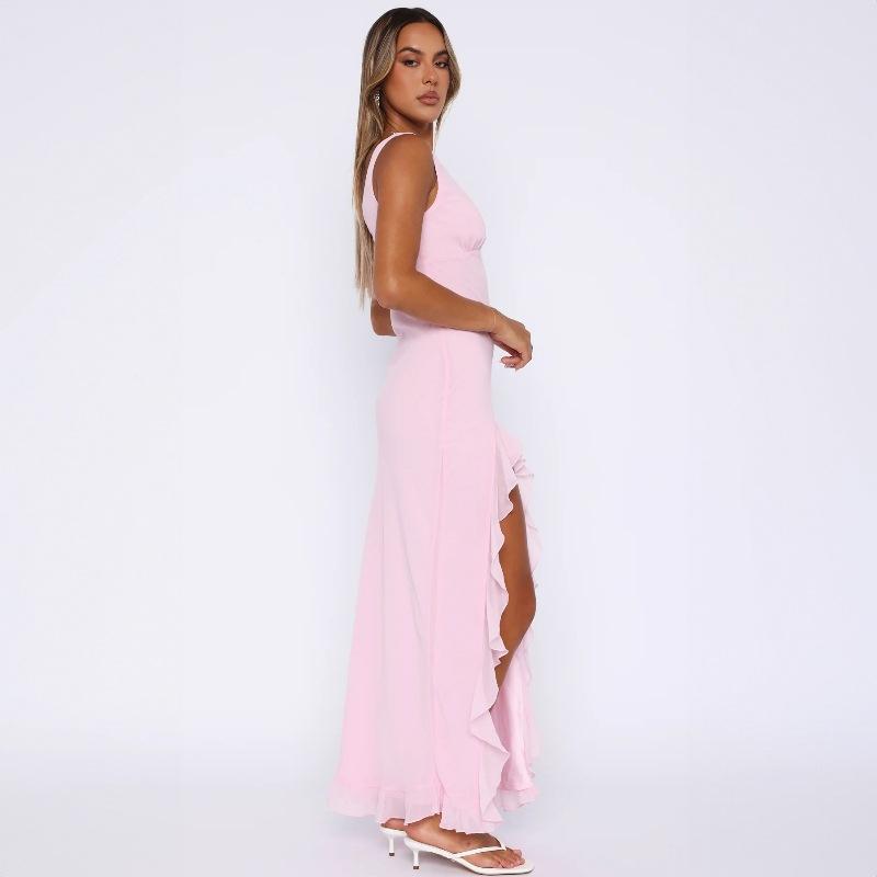 Luxury Black Formal Maxi Dress For Women Ruched Bust High Waist Flowy Ruffle Hem Gown For Brunch Birthday Wedding Guest Clubwear