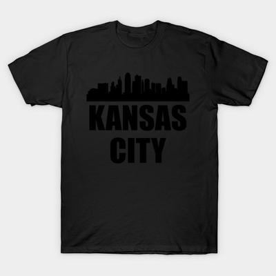 Schwarzes T-Shirt mit Aufdruck für Herren, supergroß, Kansas City, MO-Skyline, ohne Schnitt, bedrucktes Baumwoll-T-Shirt mit Transferpapier