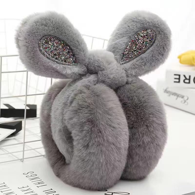 Cute Faux Rabbit Fur Foldable Ear Muffs for Women - Plush, Thickened, and Warm Earmuffs for Autumn and Winter.