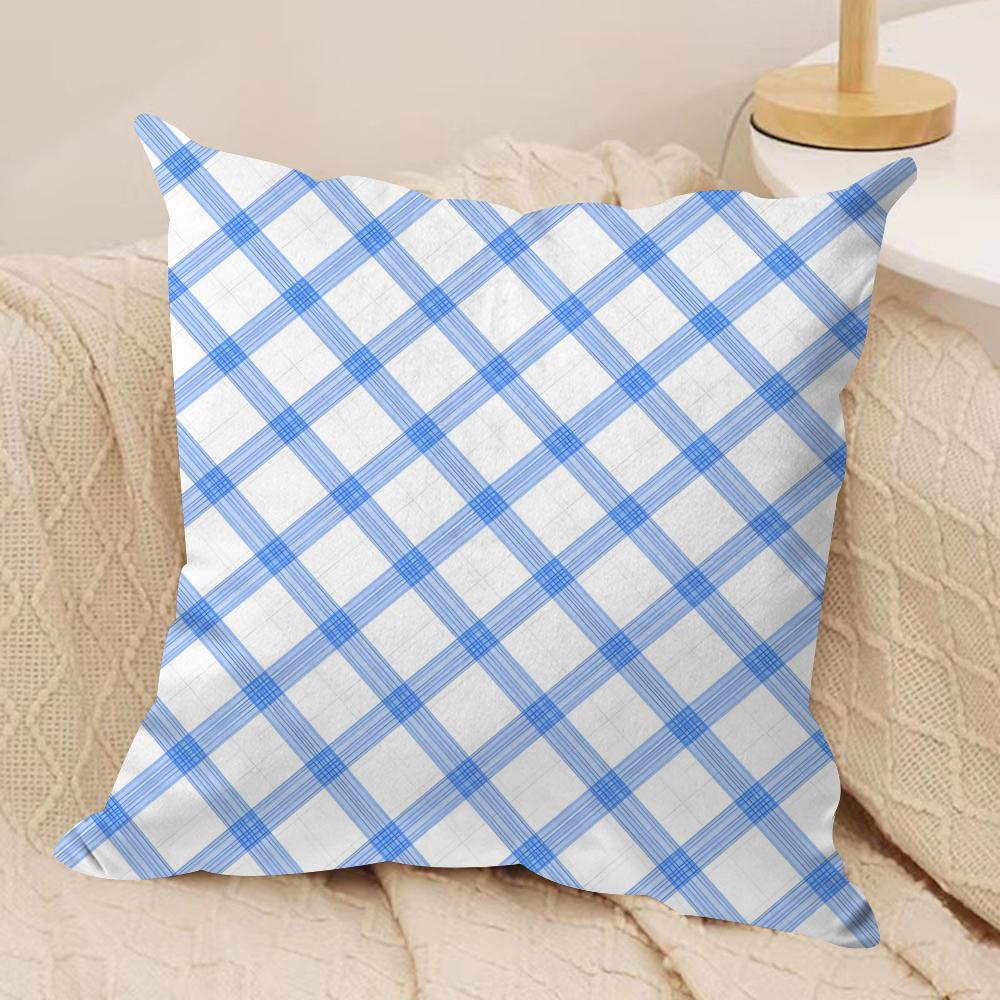 Blue diamond pattern Cushion Cover Soft Plush Fabric DoubleSided Printed Cushion Covers for All Seasons Modern HomeDecor Gift
