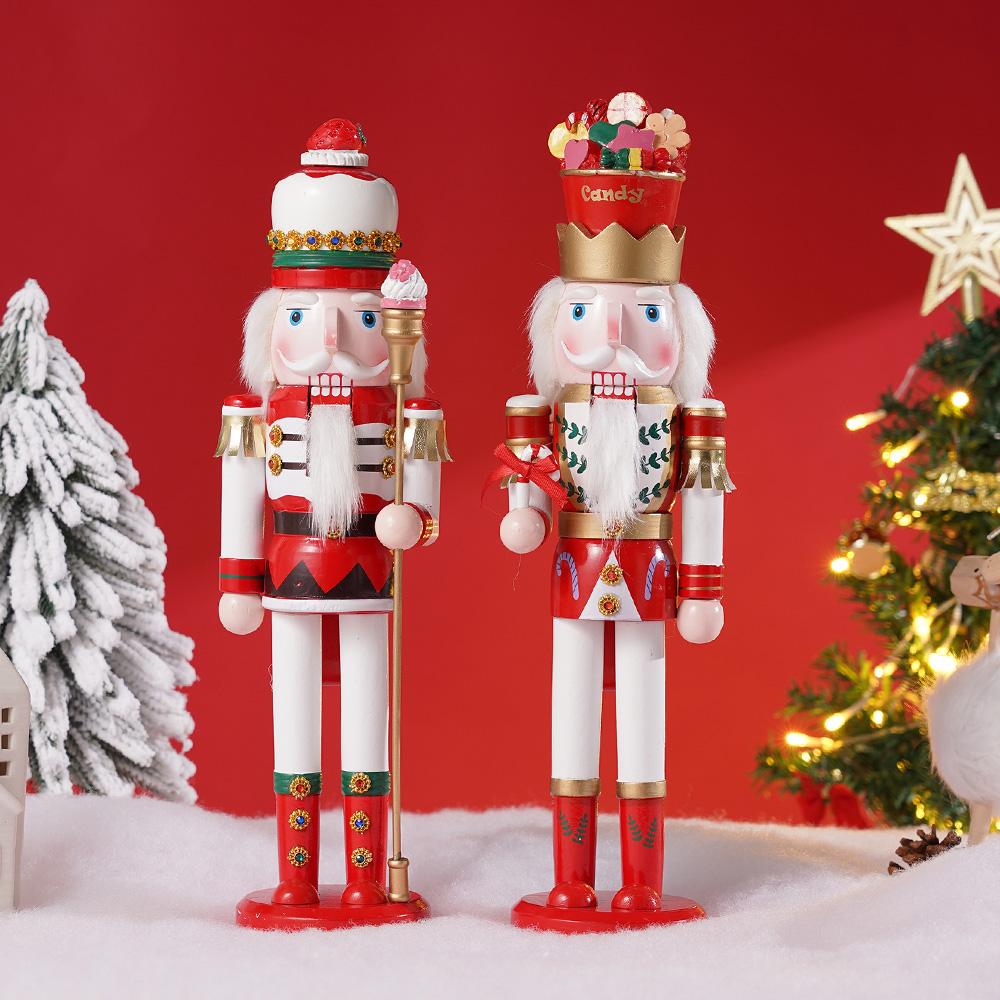 38CM Christmas Candy Ice Cream Nutcracker King Holding Strawberry Emperor Pole/Candy Cane Wooden Crafts Christmas Decorations