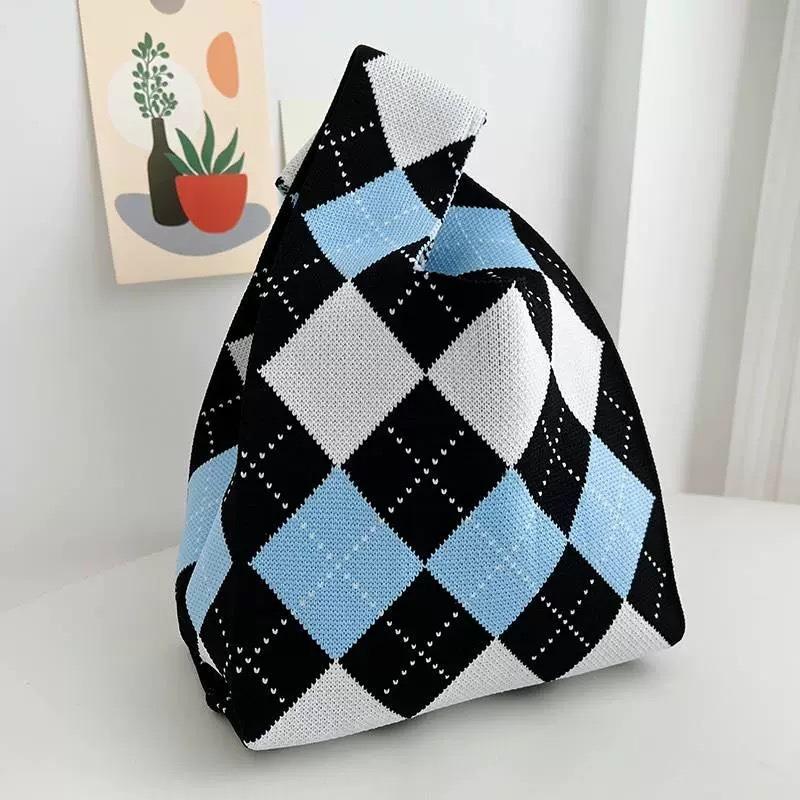Square Rhombus Rhombus Stripe Geometric Knitted Gift Bag Handbag Handbag Handbag Tote Bag