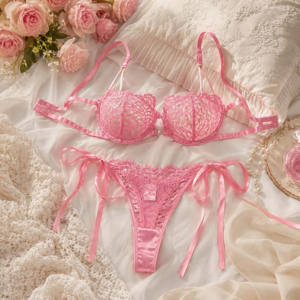 Hollowed-out Thong Bra Suit Lace-up Underwear Sets Versatile Lace Lingerie Set Valentine's Day
