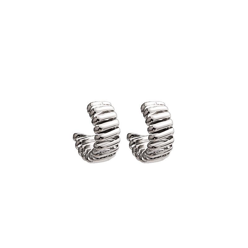 C-Shaped Twisted Rope Earrings: Retro Punk Metal Threaded Studs