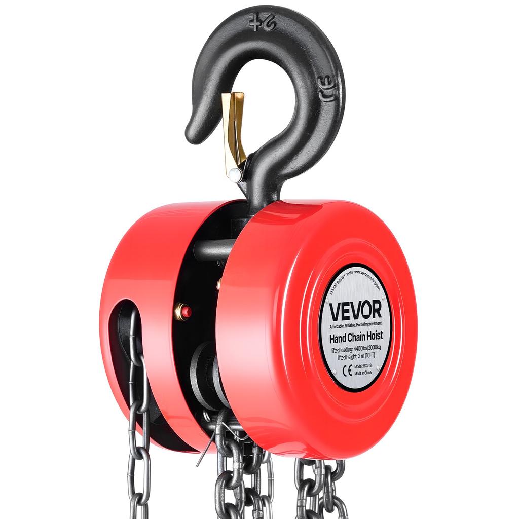 VEVOR Hand Chain Hoist, 2 Ton Capacity, Manual Chain Block with Upgrade G70 Galvanized Chain, 3 M Lifting Height