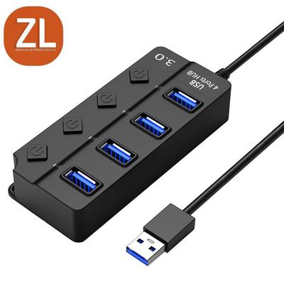 USB 3.0 4-Port Hub with Independent Switches - Multi-Function Splitter and Extender