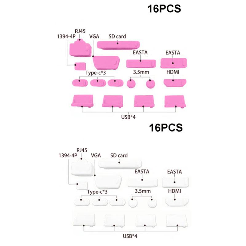 1set/16pcs Silicone Notebook Anti Dust Plug Cover Stopper Type C Laptop Dustproof USB Port HDTV RJ45 Interface waterproof cover2