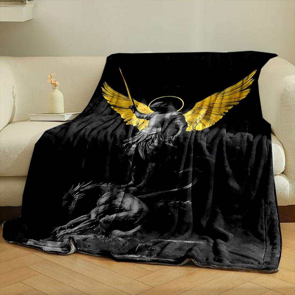 Angel Winged Warrior Dragon Print Blanket Printed Blanket for Living Room Bed Couch lunch break Soft Cozy Blanket for Friend's festival Gift