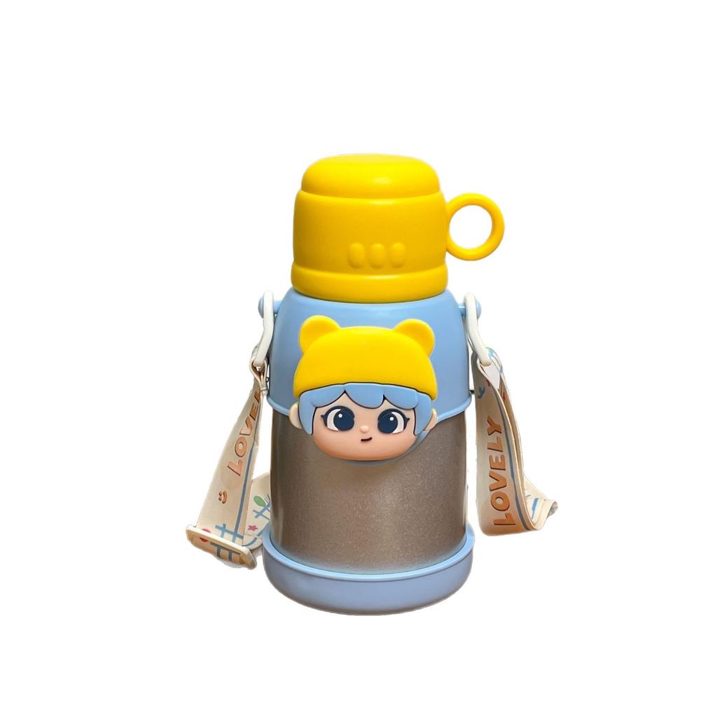 Water bottle Children's stainless steel thermos cup Strap Water cup Straw cup Student school kettle