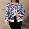 Women Spring Autumn Long Sleeve Floral Bomber Jacket Full Zip Stand Collar Cardigan Coat