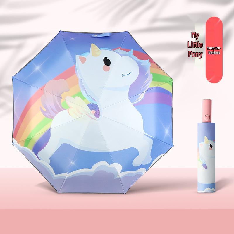 Children's Cute Print Auto Safety Anti-Rebound UV Protection Folding Parasol