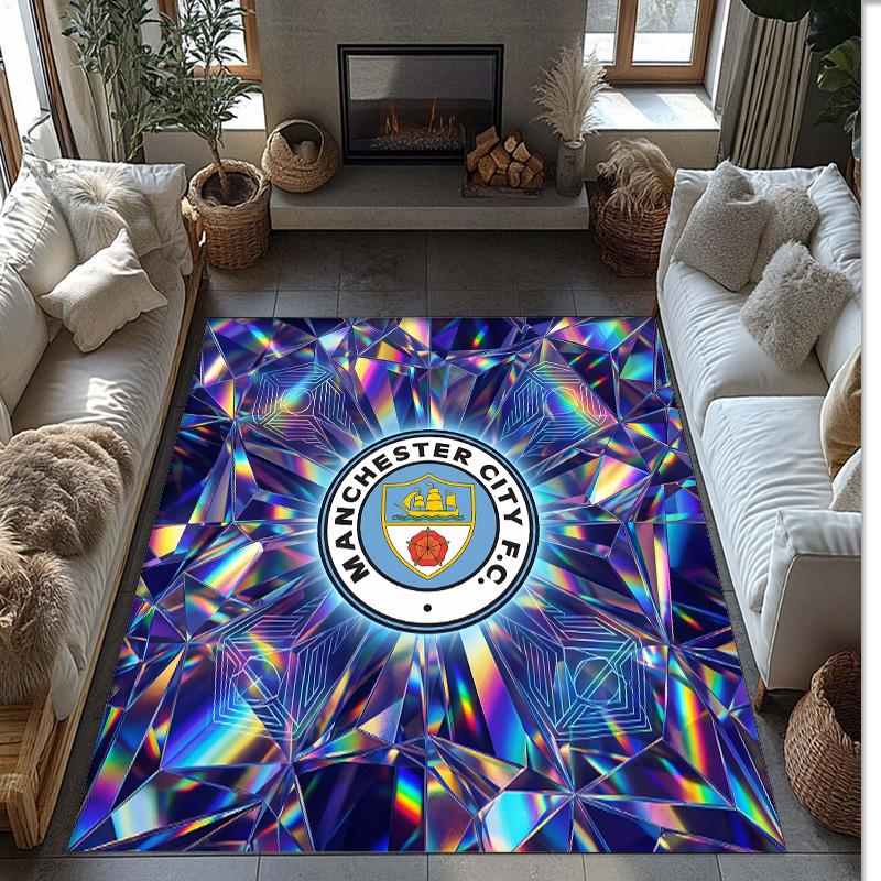 Manchester City Printed Flannel Area Rug Non Slip Soft Polyester Floor Carpet Indoor Decor Mat for Bedroom Living Room Sofa