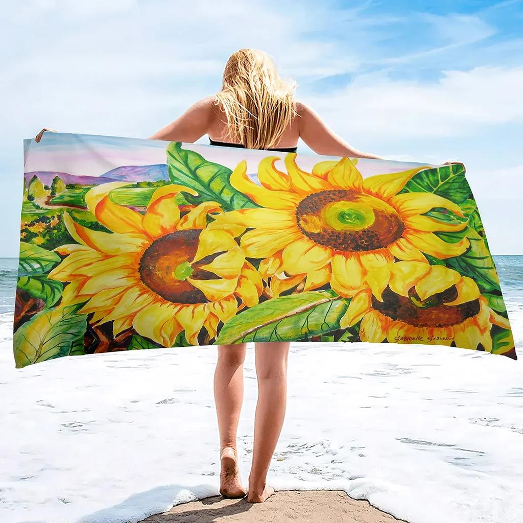 Microfiber Sunflowers Beach Towel,Flower Sunset Beach Towels Oversized, Super Soft Quick Dry Sand Free Lightweight Pool Towels